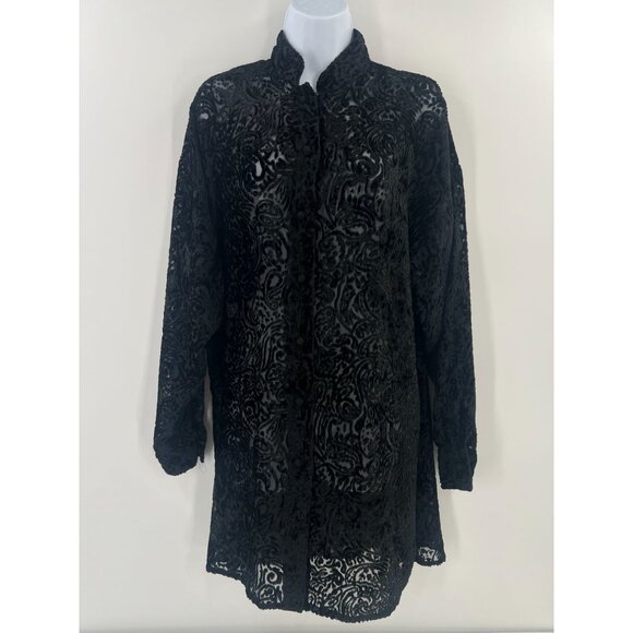Valerie Stevens Evening Size 6 Black Velvet Burnout Blouse Tunic Jacket Witchy - Picture 1 of 12
